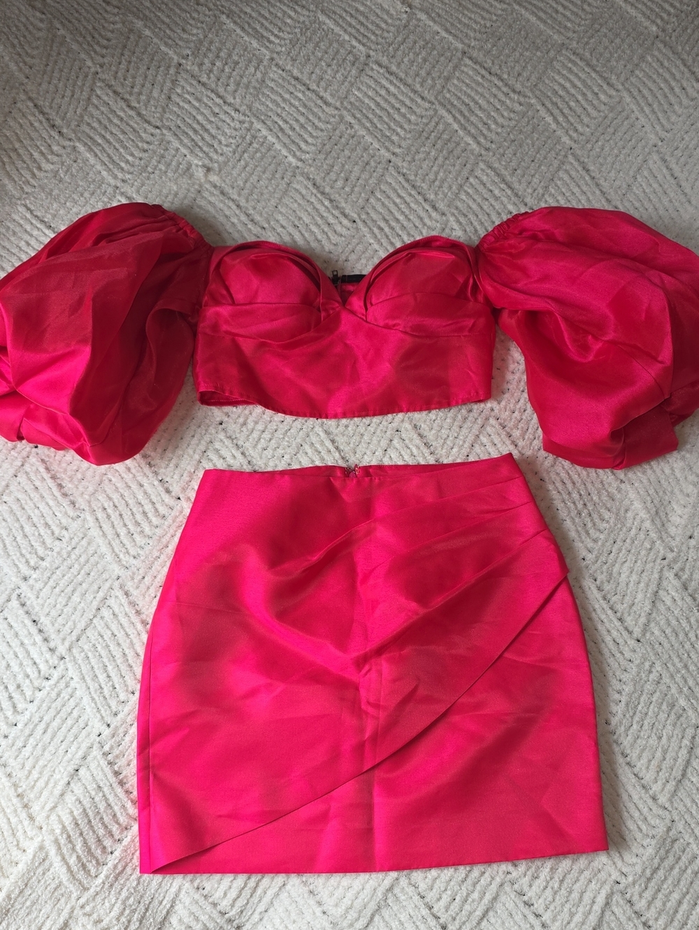 Hot Pink Satin Mini Skirt - Sleek High-Rise Style